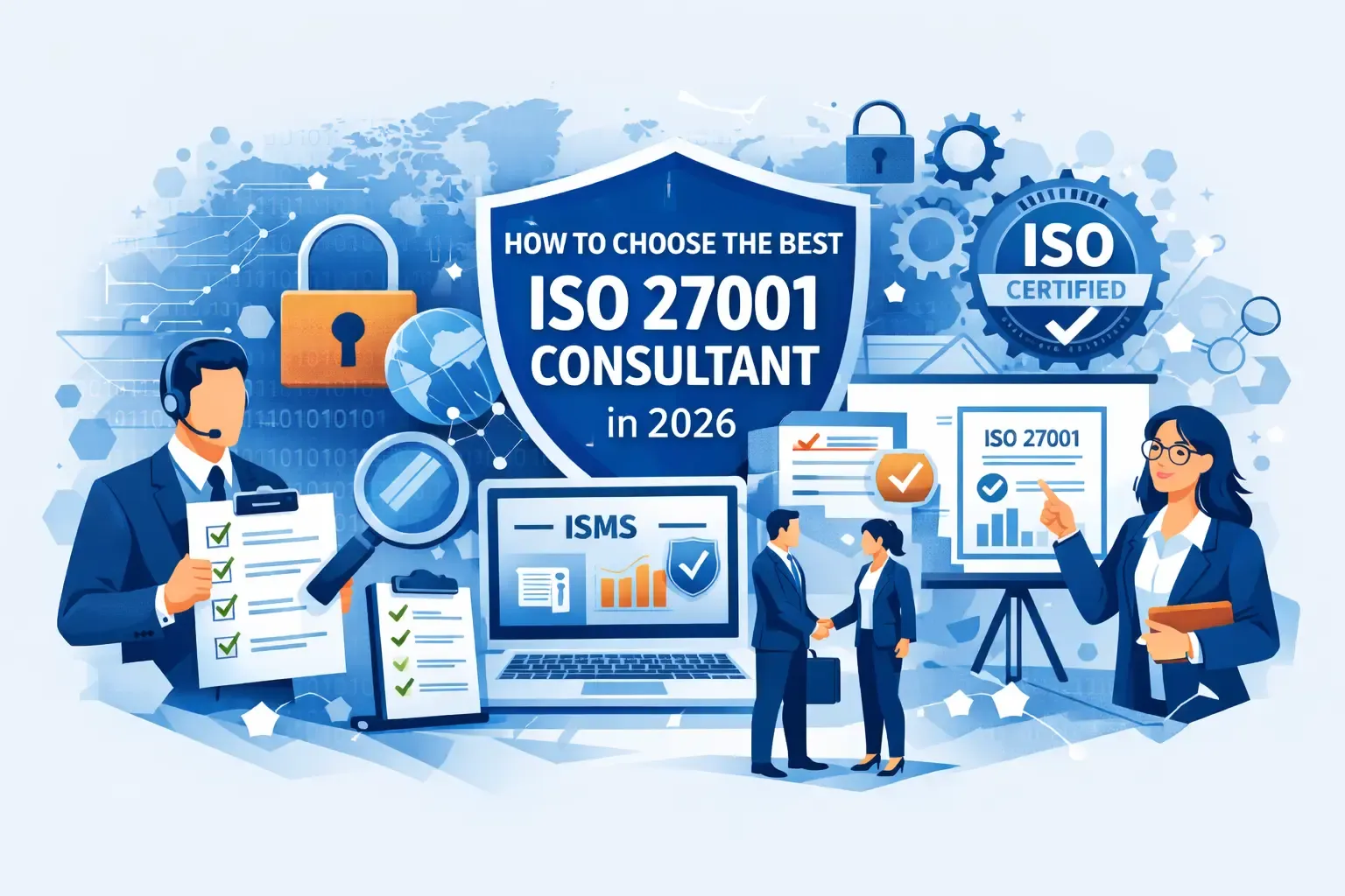 ISO 27001 consultant selection process showing ISMS implementation, risk management, and certification guidance in 2026